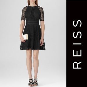 Reiss Black Paneled Lace Overlay Bounty Dress